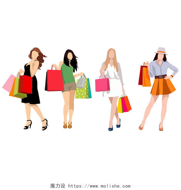 购物人物元素女性购物元素逛街购物时尚女性购物